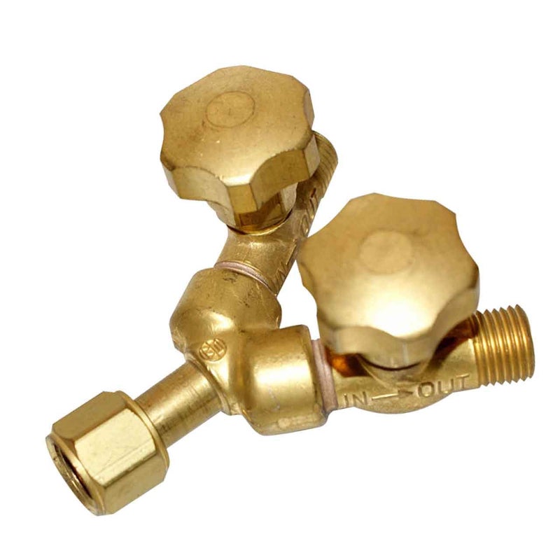 112 Valved "Y" Connections, 200 PSIG, Brass, LH, 9/16" - 18, Female/Male Connection, 0.5 Length, B-Size